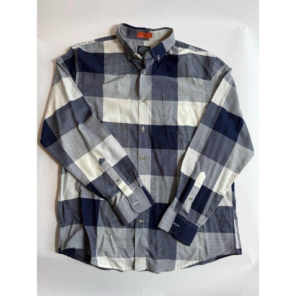 St. John's Bay Performance Men's Blue/White/Gray Plaid Woven Button-Up Shirt L